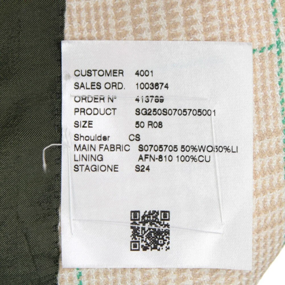 Sartorio Kiton NWT Wool/Linen Sport Coat Size 50R 40R US Beige/White/Green Plaid